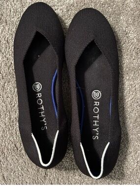 Rothy's Black Knit Round Toe Flats with White Trim